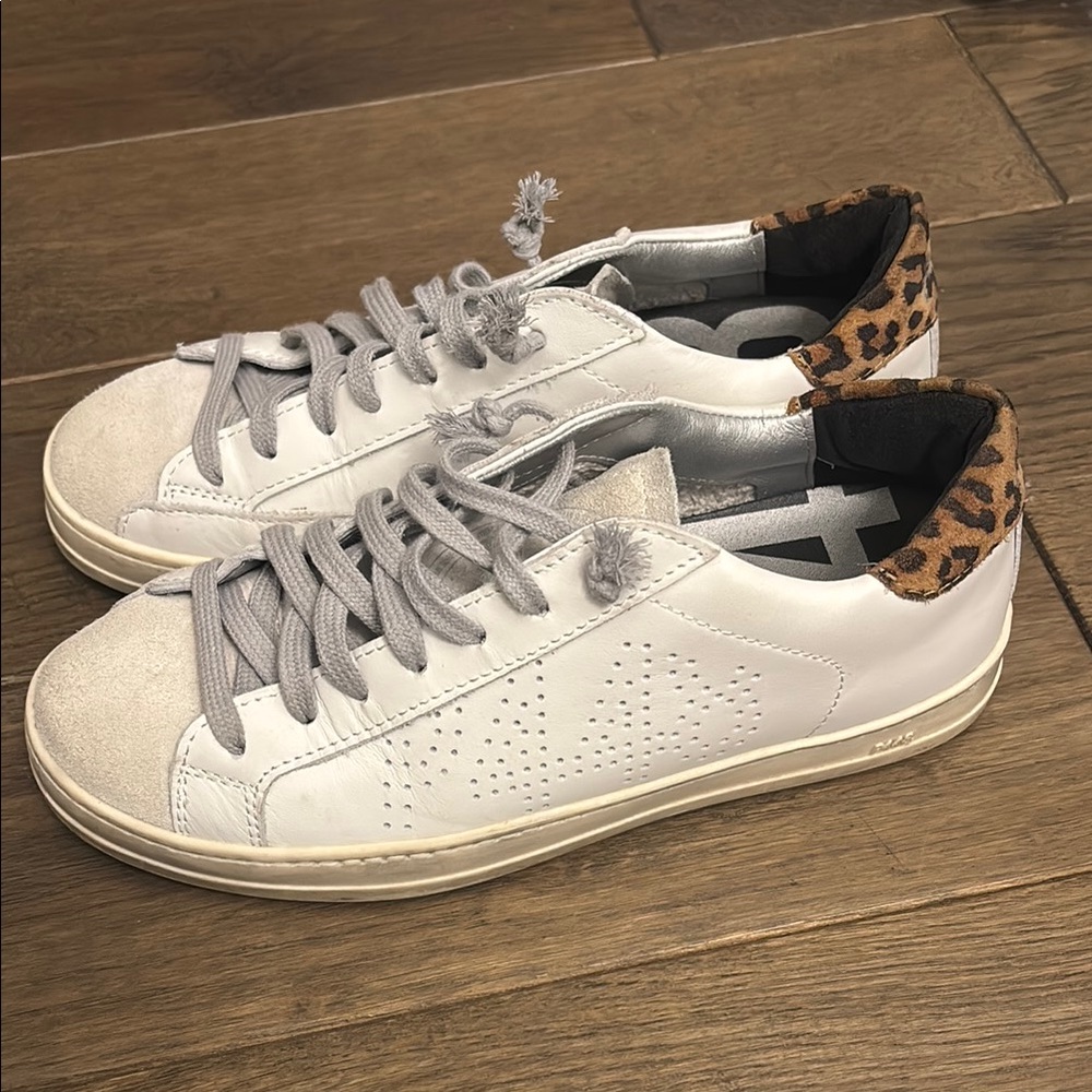 White and Leopard Print Women's Sneakers